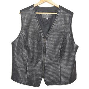 Preston & York Black Lambskin Leather Front Stitched V-Neck Vest 2X Biker Punk